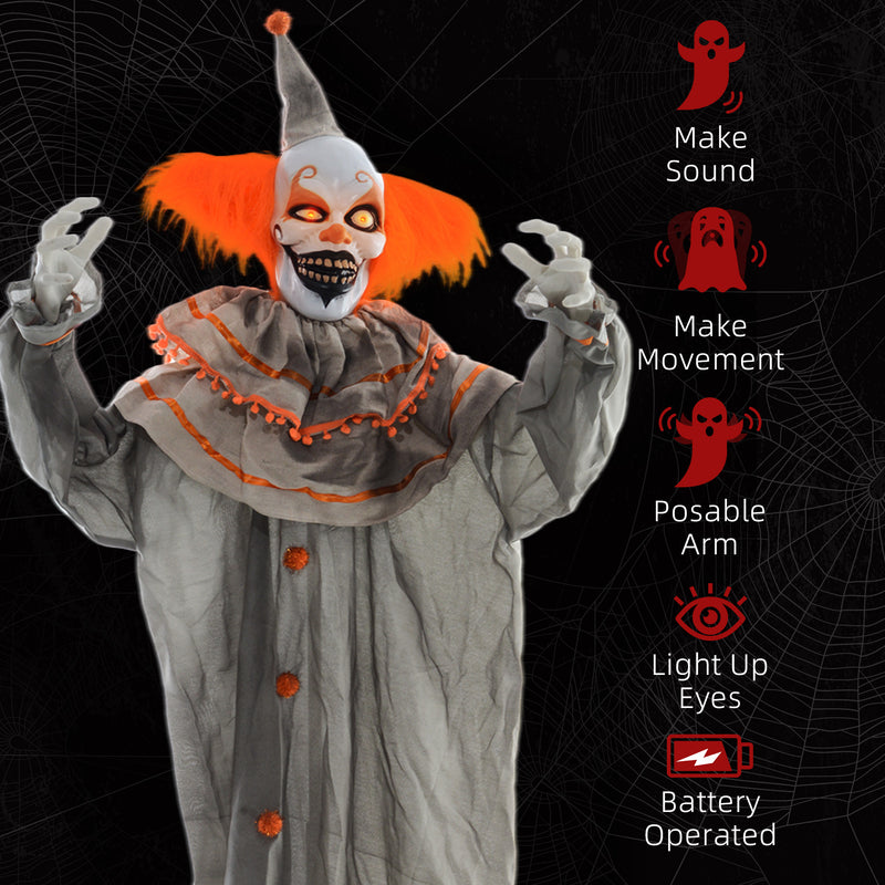 HOMCOM Halloween Clown Animatronic Prop with Light Up Eyes, for Indoor Outdoor