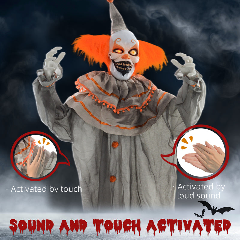 HOMCOM Halloween Clown Animatronic Prop with Light Up Eyes, for Indoor Outdoor