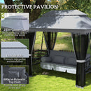 Outsunny 3 Person Canopy Gazebo Swing Outdoor Patio Lounge W/ Mesh Walls, Grey