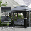 Outsunny 3 Person Canopy Gazebo Swing Outdoor Patio Lounge W/ Mesh Walls, Grey