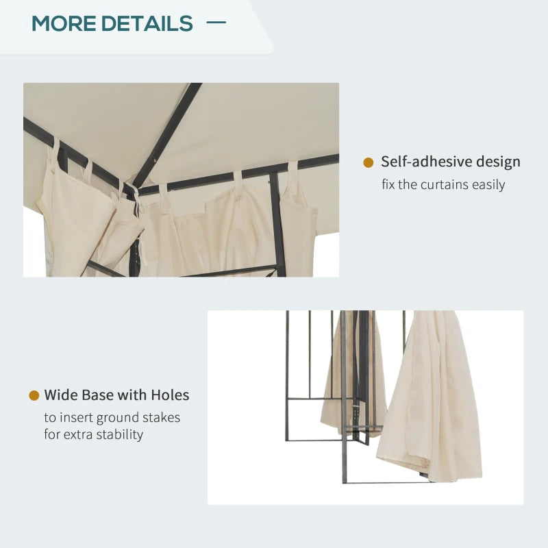 Outsunny Metal Gazebo with Curtains 3 x 3m - Beige