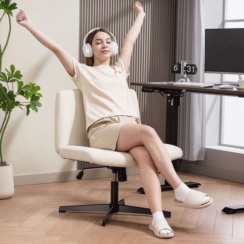 HOMCOM Linen Criss Cross Legged Office Chair with Tilt Function