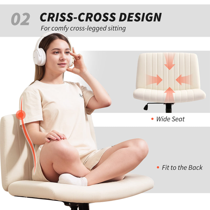 HOMCOM Linen Criss Cross Legged Office Chair with Tilt Function