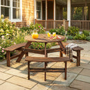 Outsunny 6 Person Fir Wood Table Bench Set Outdoor Garden Patio, Carbonized