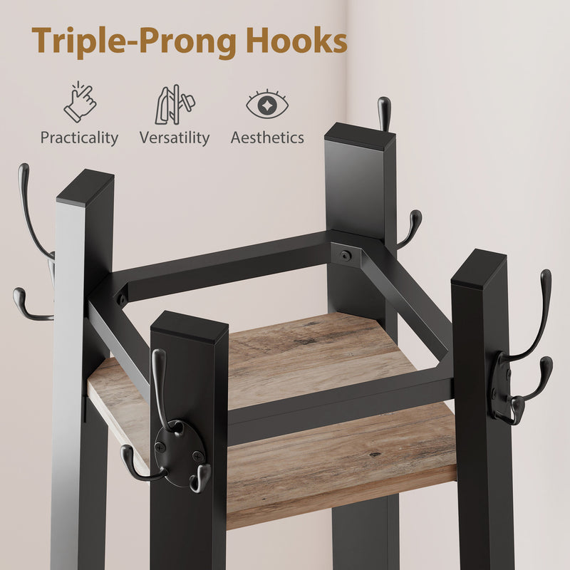 HOMCOM Industrial Coat Stand with 4 Storage Shelves and 8 Hooks