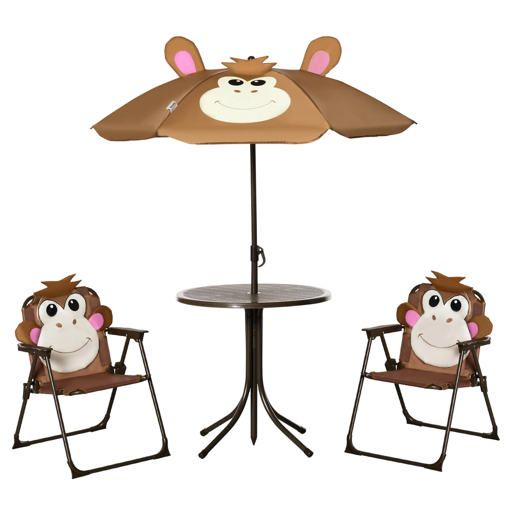Outsunny Kids Table Chair set with Umbrella Ages 3 6 Years Brown