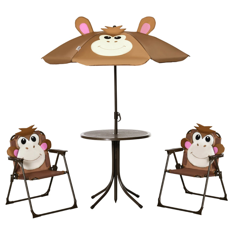 Outsunny Kids Table Chair set with Umbrella, Ages 3-6 Years - Brown
