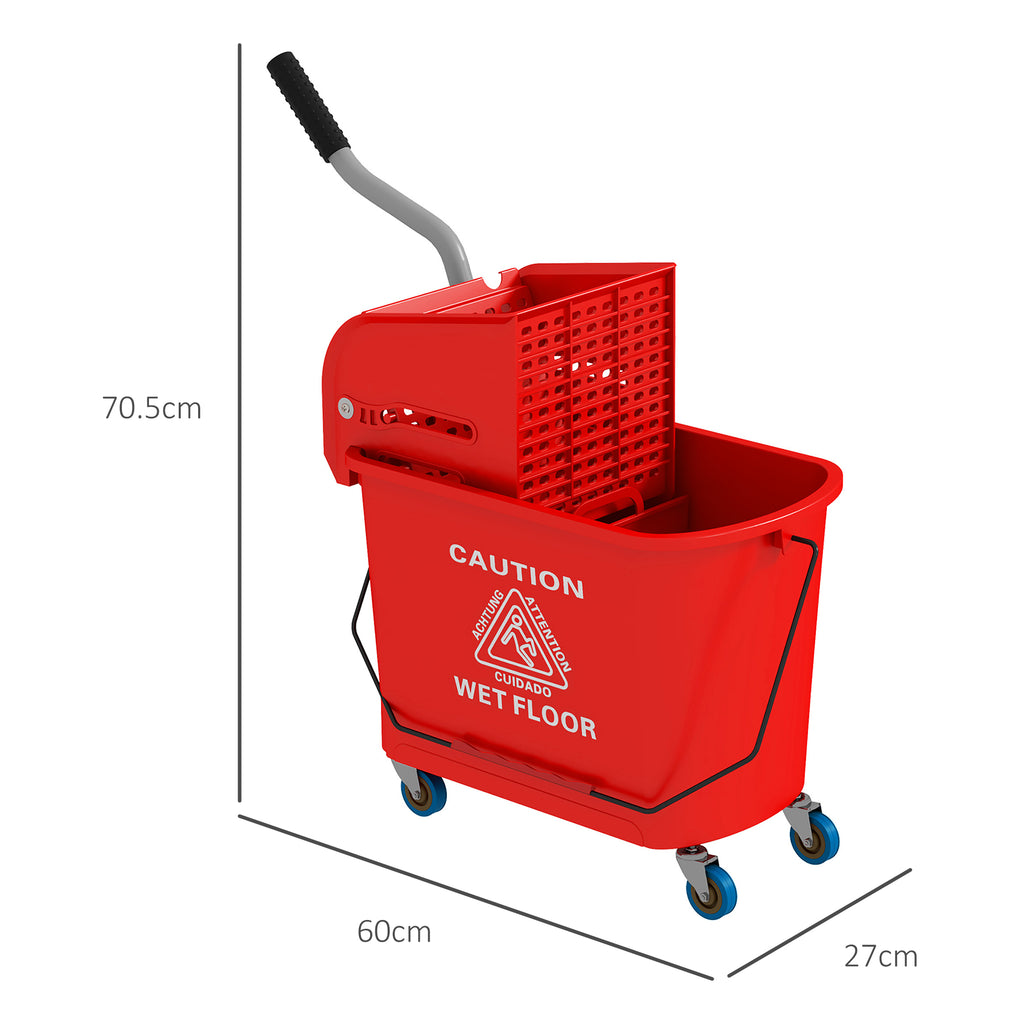 Cleaner Bucket HOMCOM 20L Mop Bucket With Wringer Handle On Wheels For Floor Cleaning