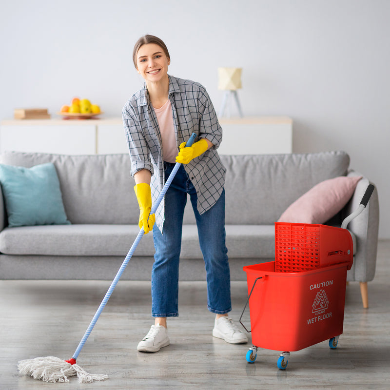 HOMCOM 20L Mop Bucket with Wringer Handle on Wheels for Floor Cleaning