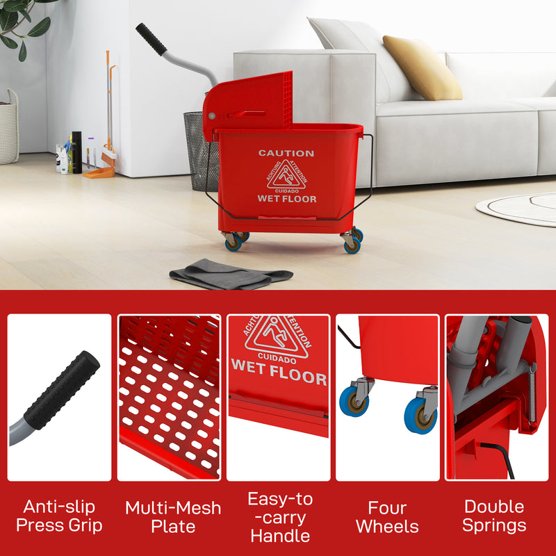 HOMCOM 20L Mop Bucket with Wringer Handle on Wheels for Floor Cleaning