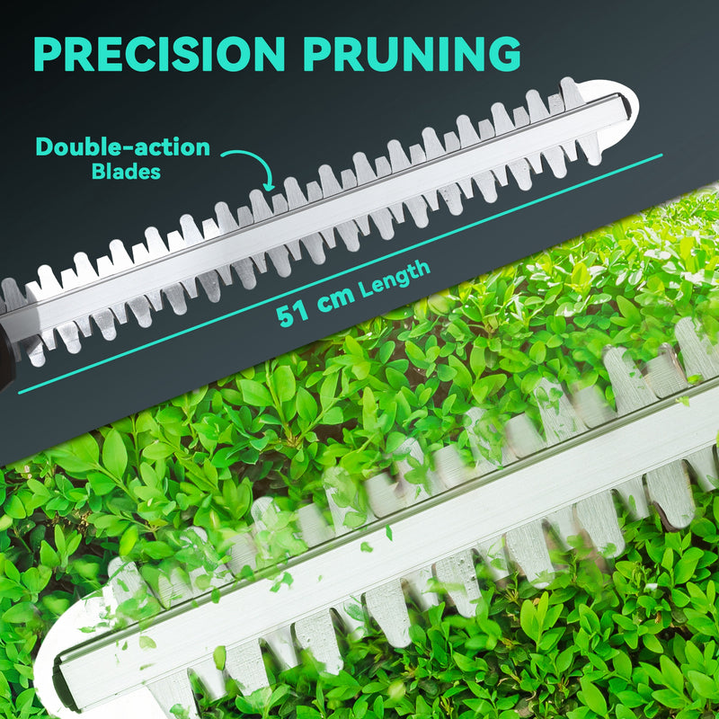 Outsunny Cordless Hedge Trimmer With 51cm Blade, Brushless Motor