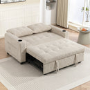 HOMCOM Corduroy Click Clack Sleeper Sofa with Pull Out Design, Cream White