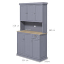 HOMCOM Kitchen Cupboard Storage Cabinet With Adjustable Shelves, Grey