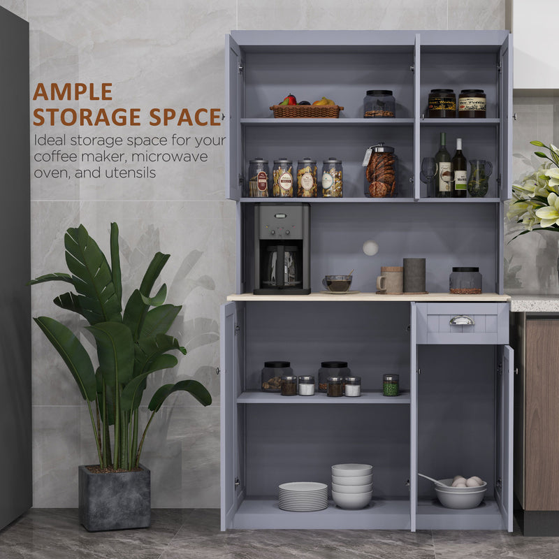 HOMCOM Kitchen Cupboard Storage Cabinet with Adjustable Shelves, Grey
