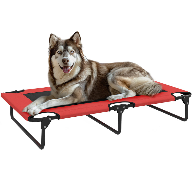 PawHut Raised Dog Bed with Breathable Mesh for Large Dogs, Red
