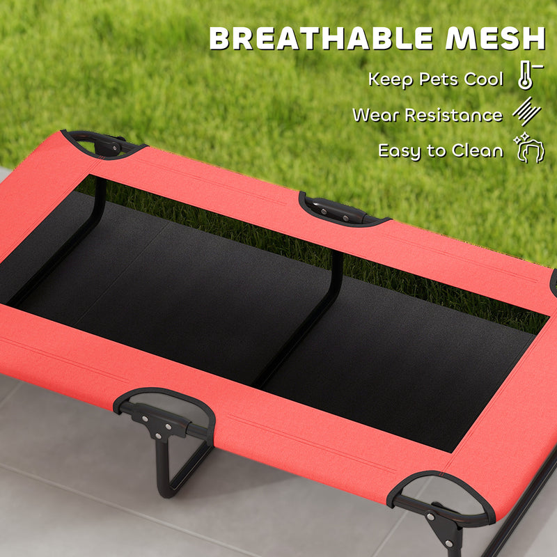 PawHut Raised Dog Bed with Breathable Mesh for Large Dogs, Red