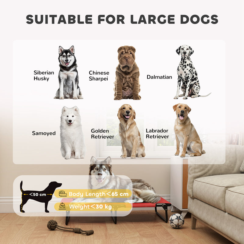 PawHut Raised Dog Bed with Breathable Mesh for Large Dogs, Red