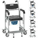 HOMCOM Transport Beside Shower Chair with Wheels and Padded Seat, Black