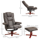 Recliner Chair With Footstool And Adjustable Backrest PU Armchair - Black, Brown, Grey
