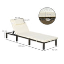 Outsunny 2 Pieces Rattan Sun Loungers w/ Padded Cushion for Poolside Cream White