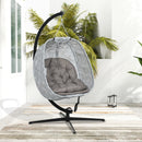 Outsunny Hanging Egg Chair Outdoor Indoor Swing Chair, Folding Basket, Sand