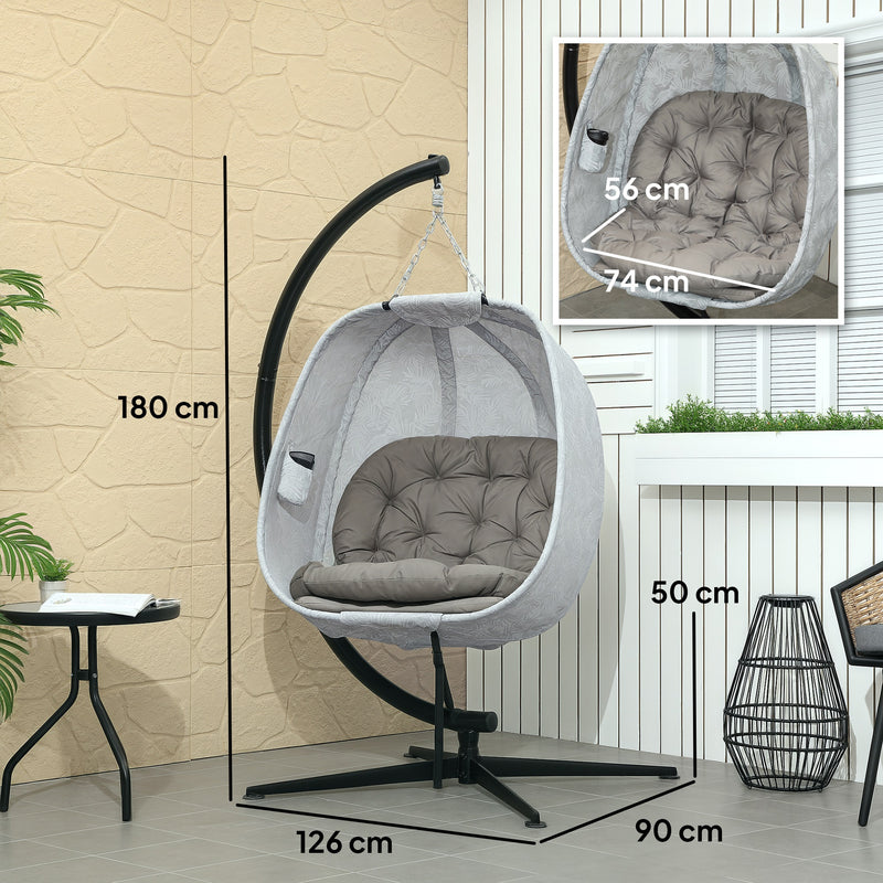 Outsunny Hanging Egg Chair Outdoor Indoor Swing Chair, Folding Basket, Sand
