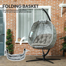 Outsunny Hanging Egg Chair Outdoor Indoor Swing Chair, Folding Basket, Sand