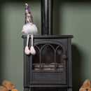 49cm Festive Christmas Sitting Gonk with Dangly Legs & Sequin Hat in Pink & Grey