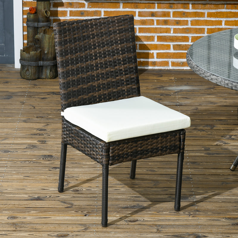 Outsunny 2 PCs Rattan Garden Chairs with Cushion, Wicker Dining Chairs, Brown
