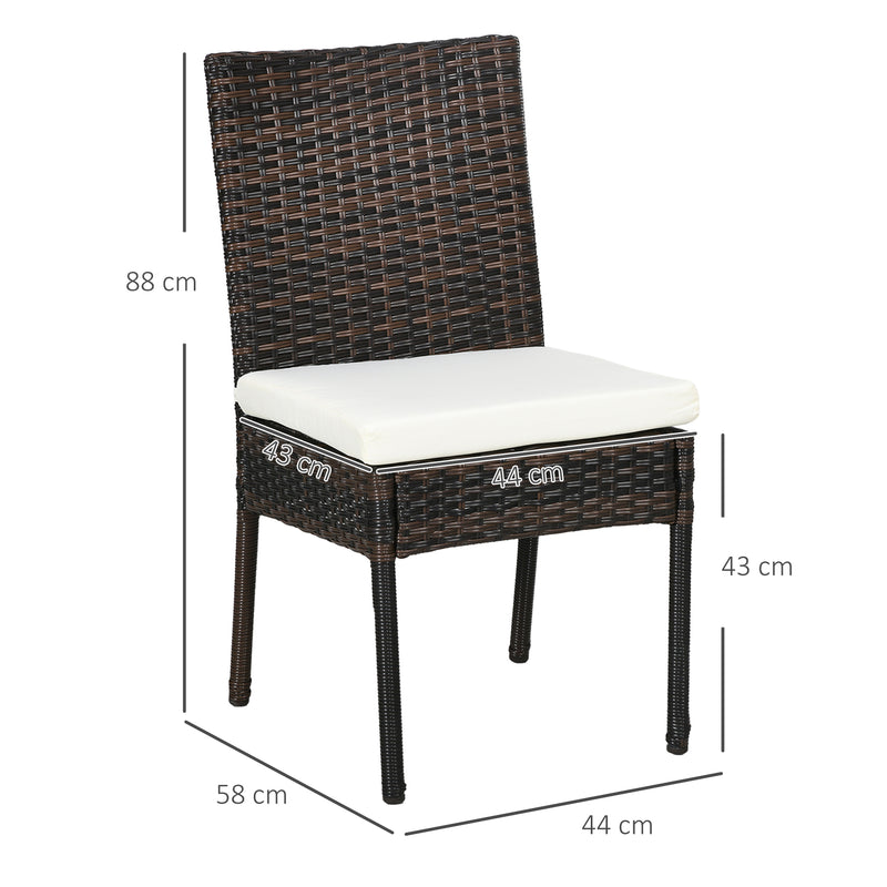Outsunny 2 PCs Rattan Garden Chairs with Cushion, Wicker Dining Chairs, Brown