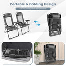 Patio Folding Chairs Set of 2 with Wide Armrests and 7-Level Backrest for Camping Backyard Garden-Grey