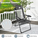 Patio Folding Chairs Set of 2 with Wide Armrests and 7-Level Backrest for Camping Backyard Garden-Grey