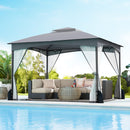 Patio Gazebo With Netting Walls Soft Top Double Roof Canopy With Sandbags-Grey