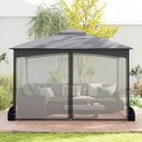 Patio Gazebo With Netting Walls Soft Top Double Roof Canopy With Sandbags-Grey
