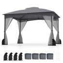 Patio Gazebo With Netting Walls Soft Top Double Roof Canopy With Sandbags-Grey