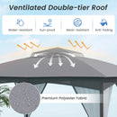 Patio Gazebo With Netting Walls Soft Top Double Roof Canopy With Sandbags-Grey