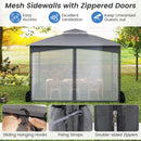 Patio Gazebo With Netting Walls Soft Top Double Roof Canopy With Sandbags-Grey