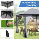 Patio Gazebo With Netting Walls Soft Top Double Roof Canopy With Sandbags-Grey