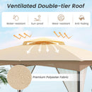 Patio Gazebo With Netting Walls Soft Top Double Roof Canopy With Sandbags-Khaki