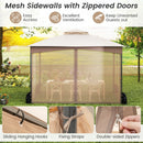 Patio Gazebo With Netting Walls Soft Top Double Roof Canopy With Sandbags-Khaki