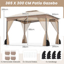 Patio Gazebo With Netting Walls Soft Top Double Roof Canopy With Sandbags-Khaki