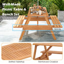 Patio Rectangle Picnic Table with 2 Built-in Benches for Backyard Garden Deck