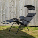 Multi Position Garden Gravity Relaxer Chair Sun Lounger with Sun Canopy in Black