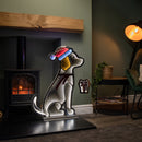 78cm Infinity Light up Standing Dog Christmas Decoration with Warm White & Red LEDs on Metal Base