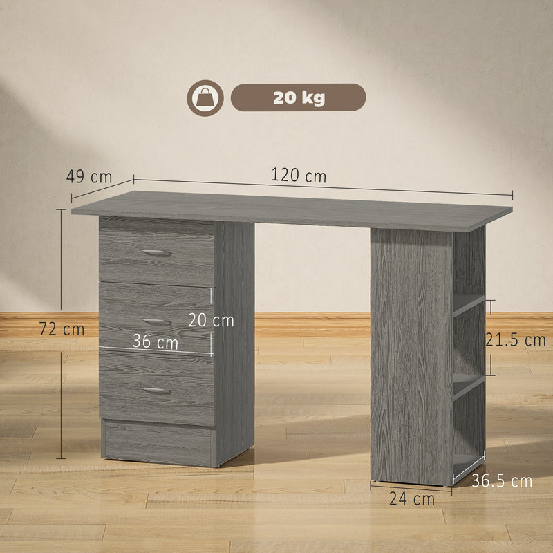 HOMCOM 120cm Computer Desk, Study Table with 3 Shelf & Drawers