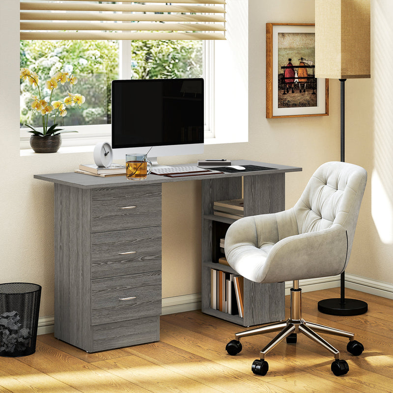 HOMCOM 120cm Computer Desk, Study Table with 3 Shelf & Drawers