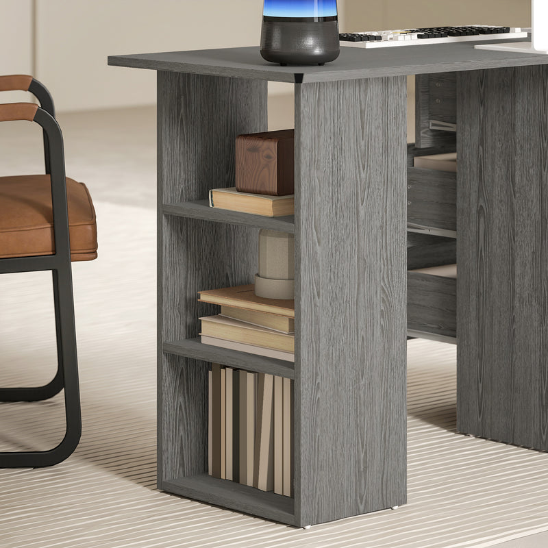 HOMCOM 120cm Computer Desk, Study Table with 3 Shelf & Drawers