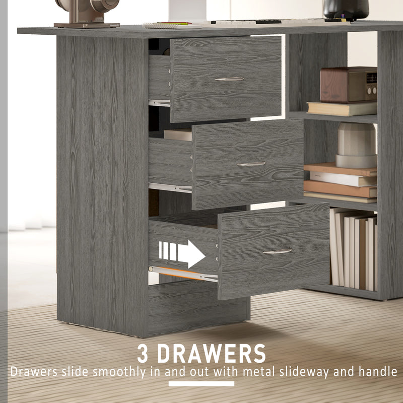 HOMCOM 120cm Computer Desk, Study Table with 3 Shelf & Drawers