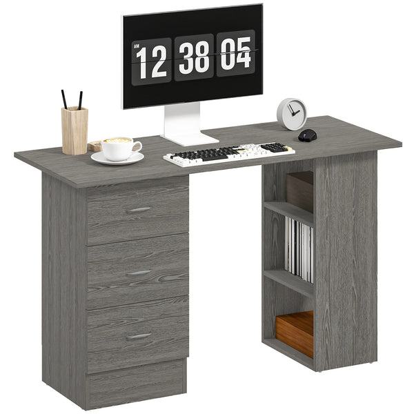 HOMCOM 120cm Computer Desk, Study Table With 3 Shelf & Drawers
