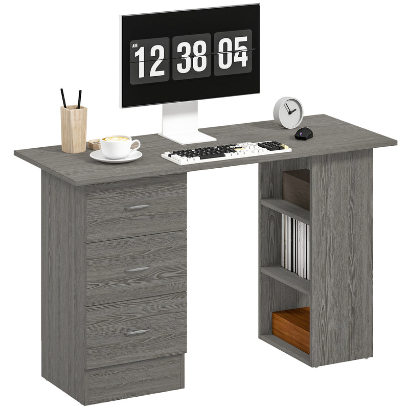 HOMCOM 120cm Computer Desk, Study Table with 3 Shelf & Drawers
